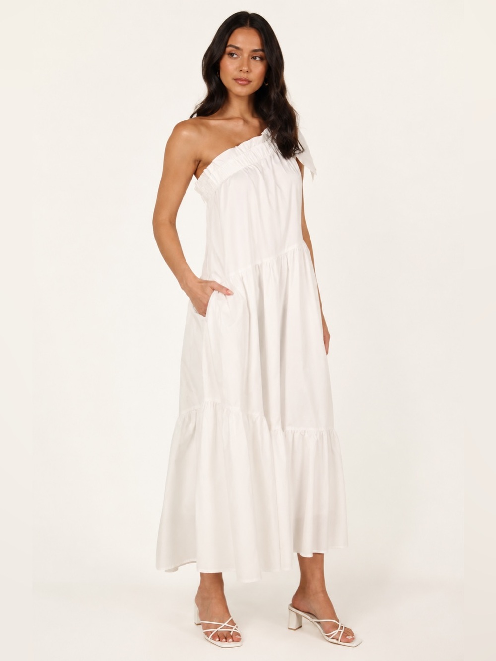 Petal Pup Ava One Shoulder Maxi Dress Bow Cotton Small